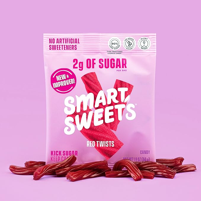 SmartSweets Red Twists, 1.8oz (Pack of 6), Licorice Gummy Candy with Low Sugar (2g), Low Calorie (110), No Artificial Sweeteners, Plant-Based, Gluten-Free, Healthy Snack for Kids & Adults